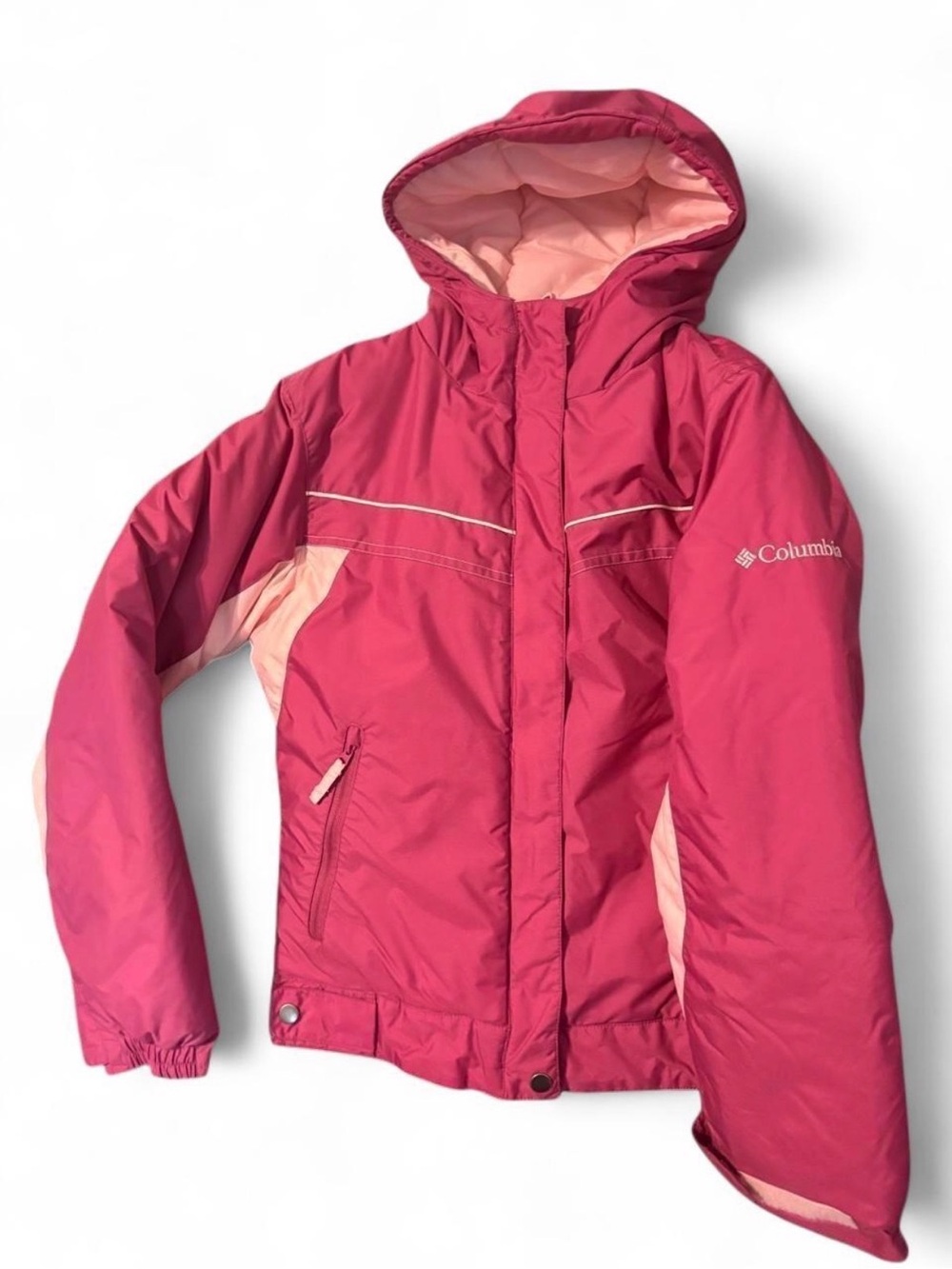 Columbia Girls' Hot Pink Hooded Puffer Jacket with Light Pink Accents